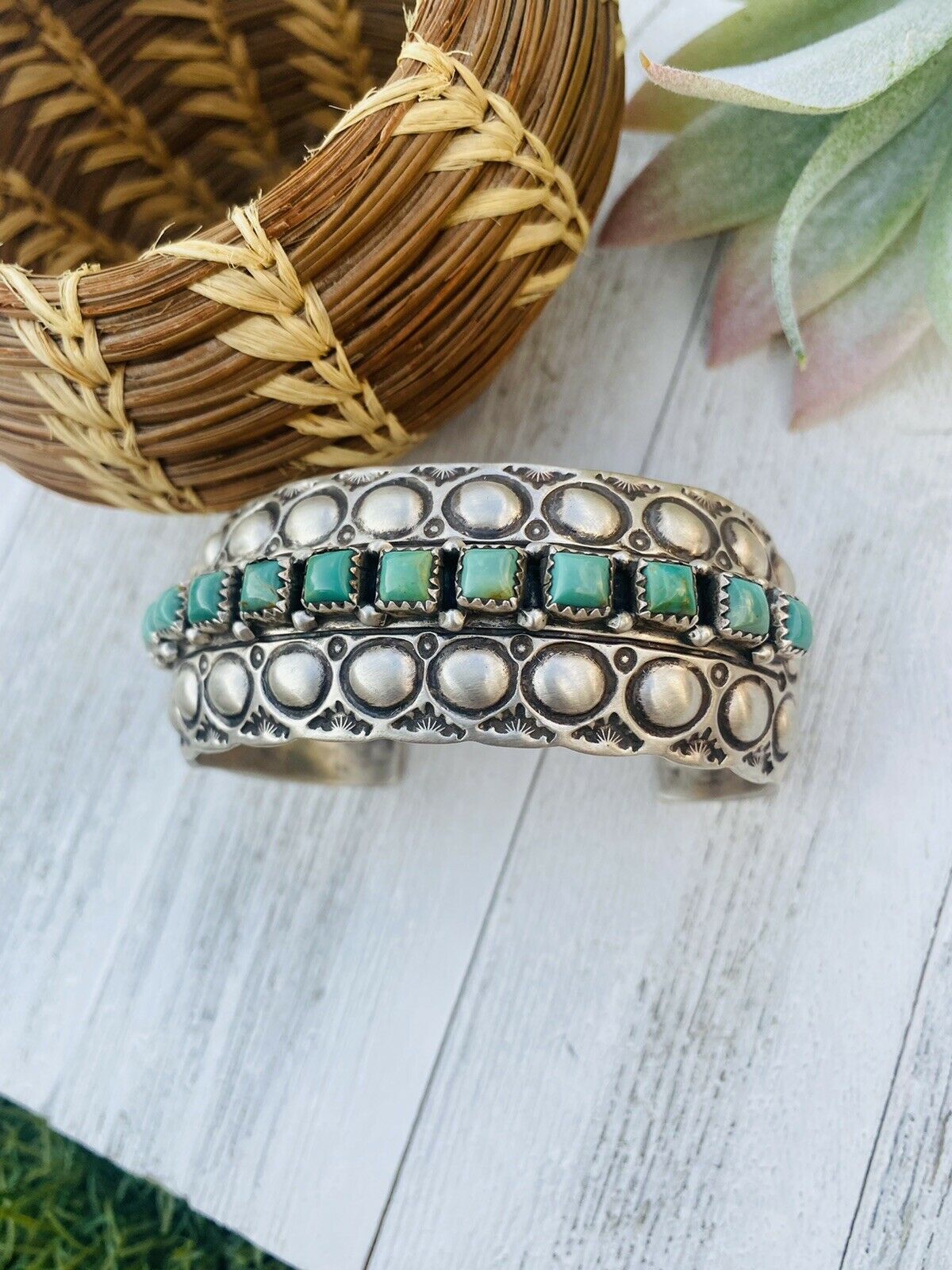 Navajo Royston Turquoise & Sterling Silver Cuff Bracelet Signed