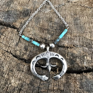 Navajo Turquoise Stone & Sterling Silver Naja Necklace