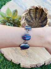 Load image into Gallery viewer, Unique Navajo Sterling Silver &amp; Rainbow Link Bracelet Signed