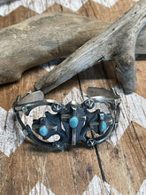 Load image into Gallery viewer, Navajo Sterling Silver Turquoise Cross Cuff Bracelet By Chimney Butte Signed
