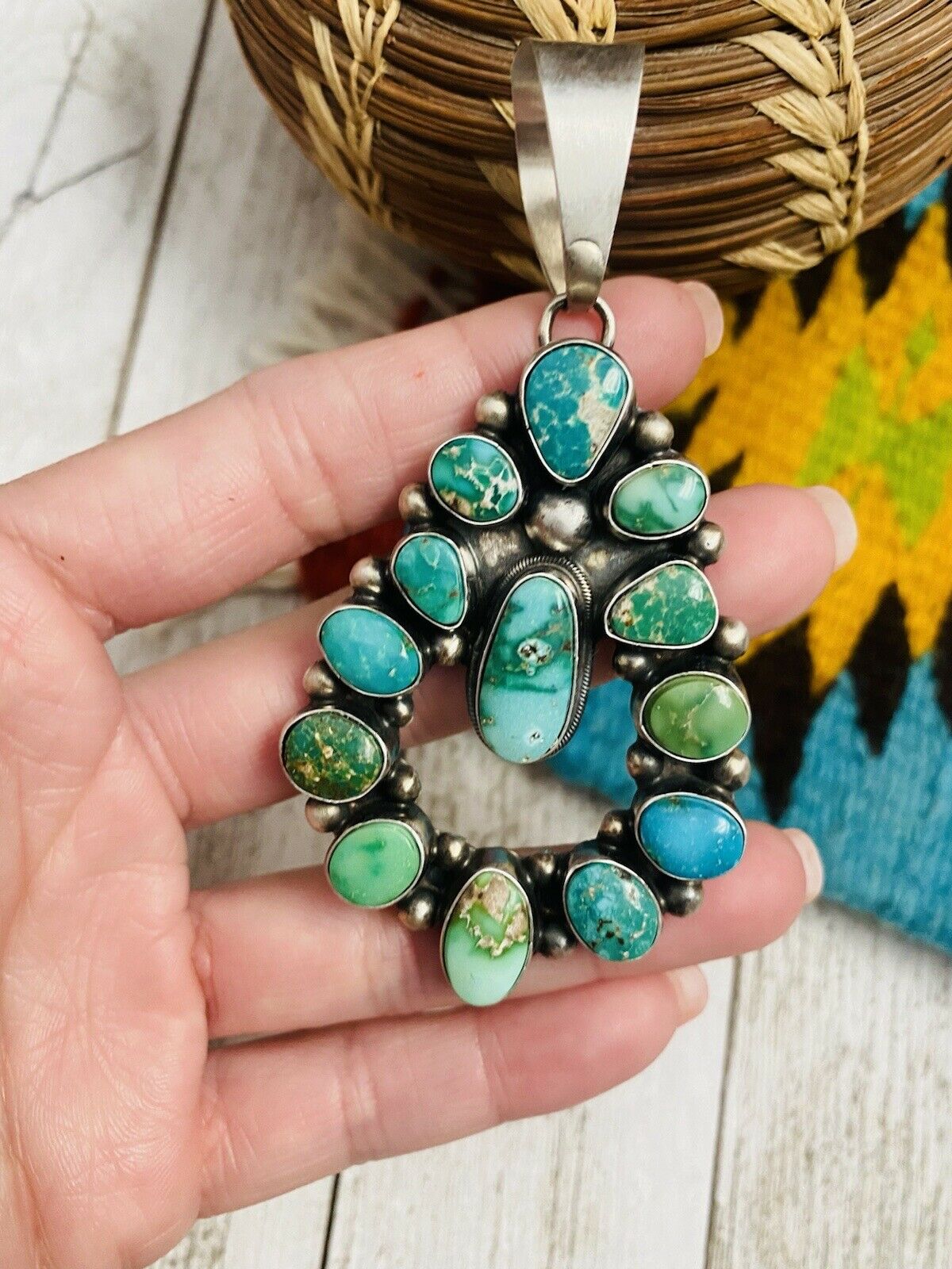 Navajo Sterling Silver & Sonoran Mountain Turquoise Pendant By Kathleen Chavez