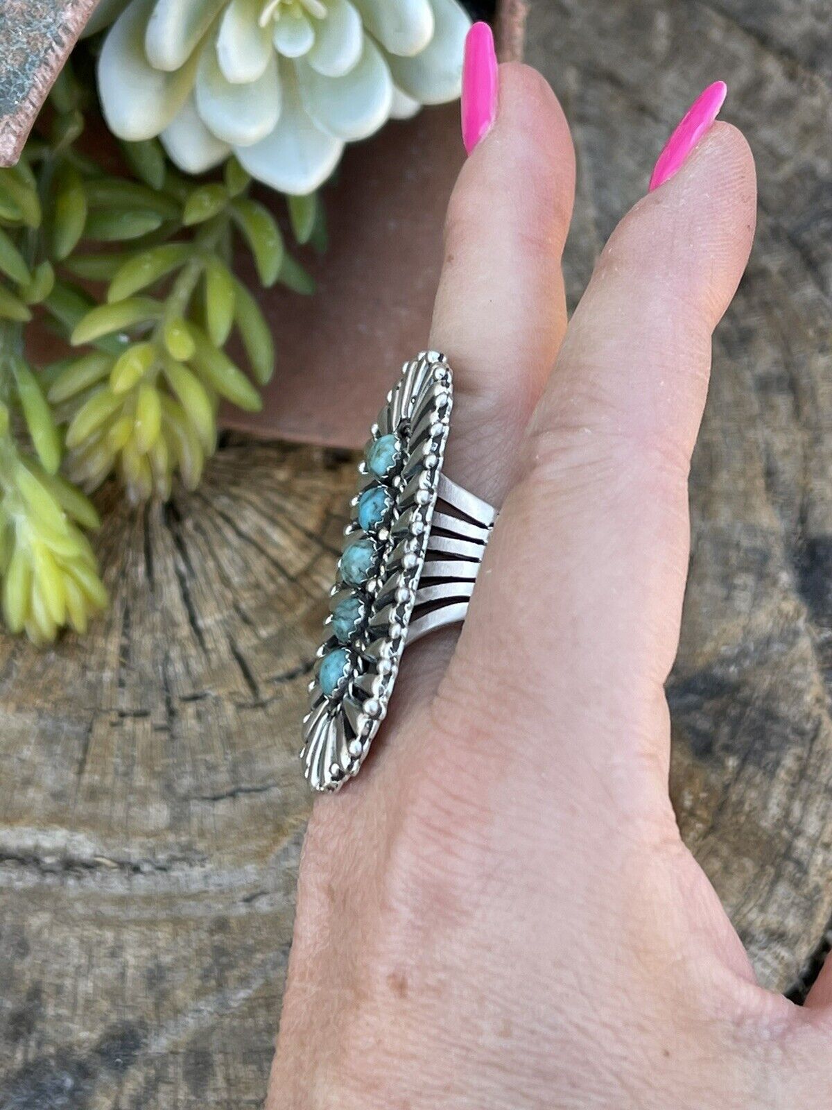 Navajo Sterling Silver Turquoise 5 Stone Ring Patrick Yazzie