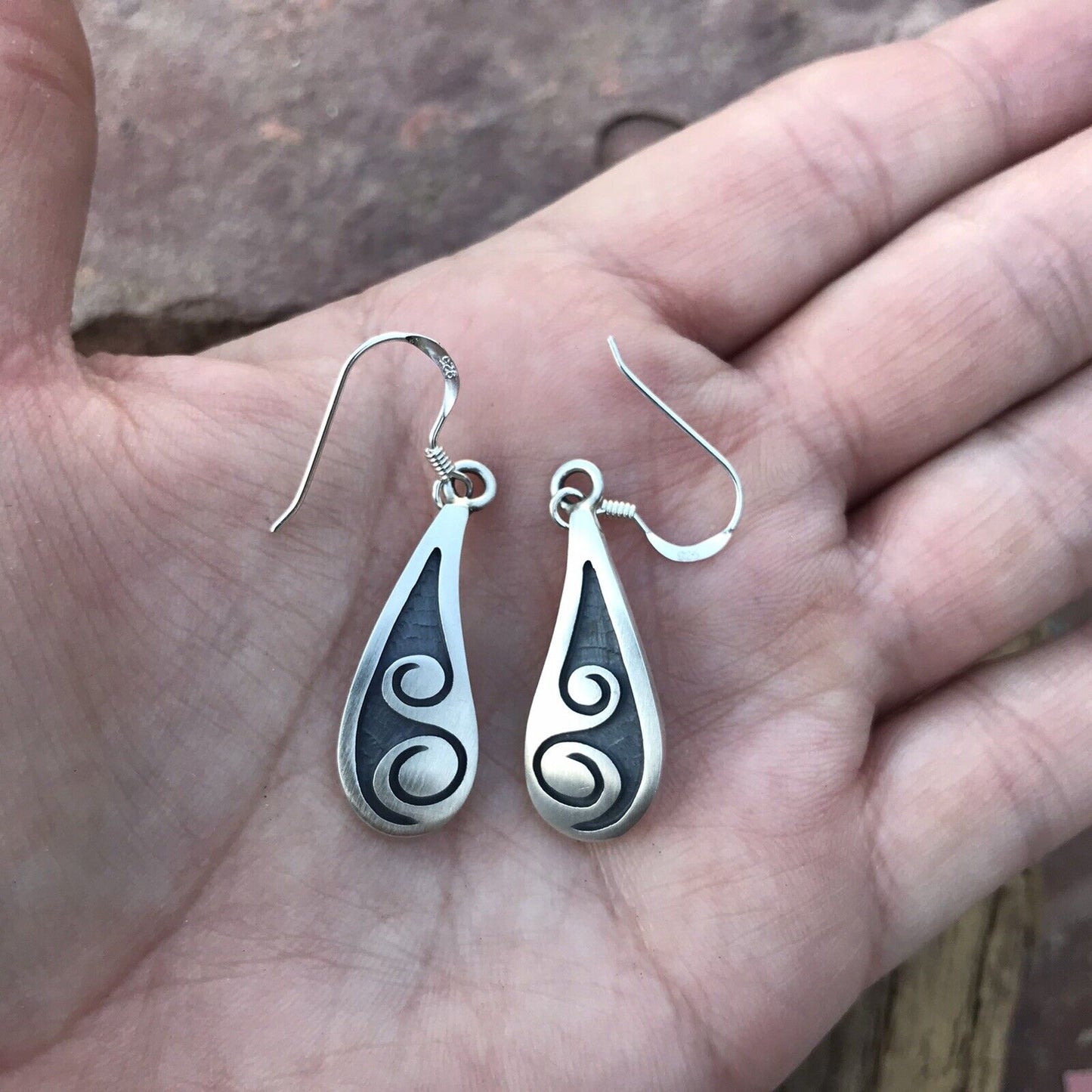 Hopi Sterling Silver Hand Stamped Dangle Earrings