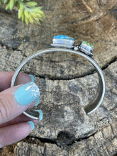 Load image into Gallery viewer, Navajo Sterling Sonoran Gold &amp; Golden Hills Turquoise 2 Stone Cuff Bracelet