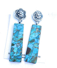 Load image into Gallery viewer, Navajo Sterling Silver &amp; Turquoise Slab Concho Dangle Earrings
