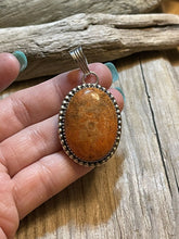 Load image into Gallery viewer, Gorgeous Sterling Apple Coral Oval Pendant Signed