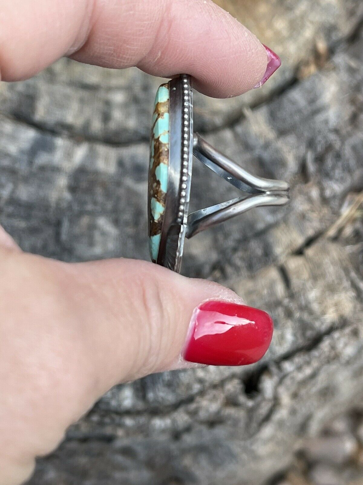 Navajo Sterling Silver Number 8 Turquoise Statement Ring Size 6.5