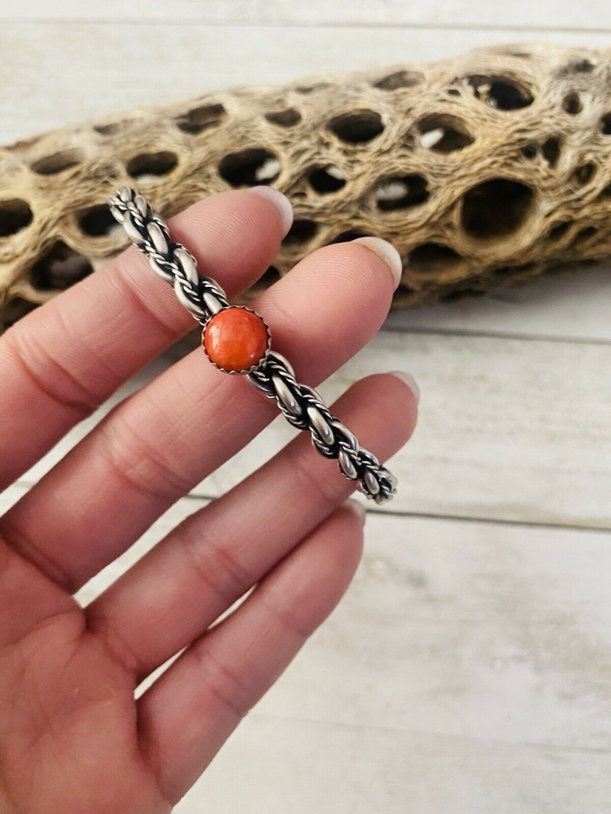 Navajo Sterling Cuff & Red Spiny Twisted Cuff Bracelet