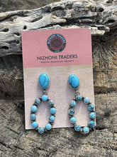 Load image into Gallery viewer, Navajo Turquoise Sterling Silver Cluster Oval Dangle Earrings