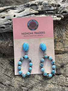 Navajo Turquoise Sterling Silver Cluster Oval Dangle Earrings