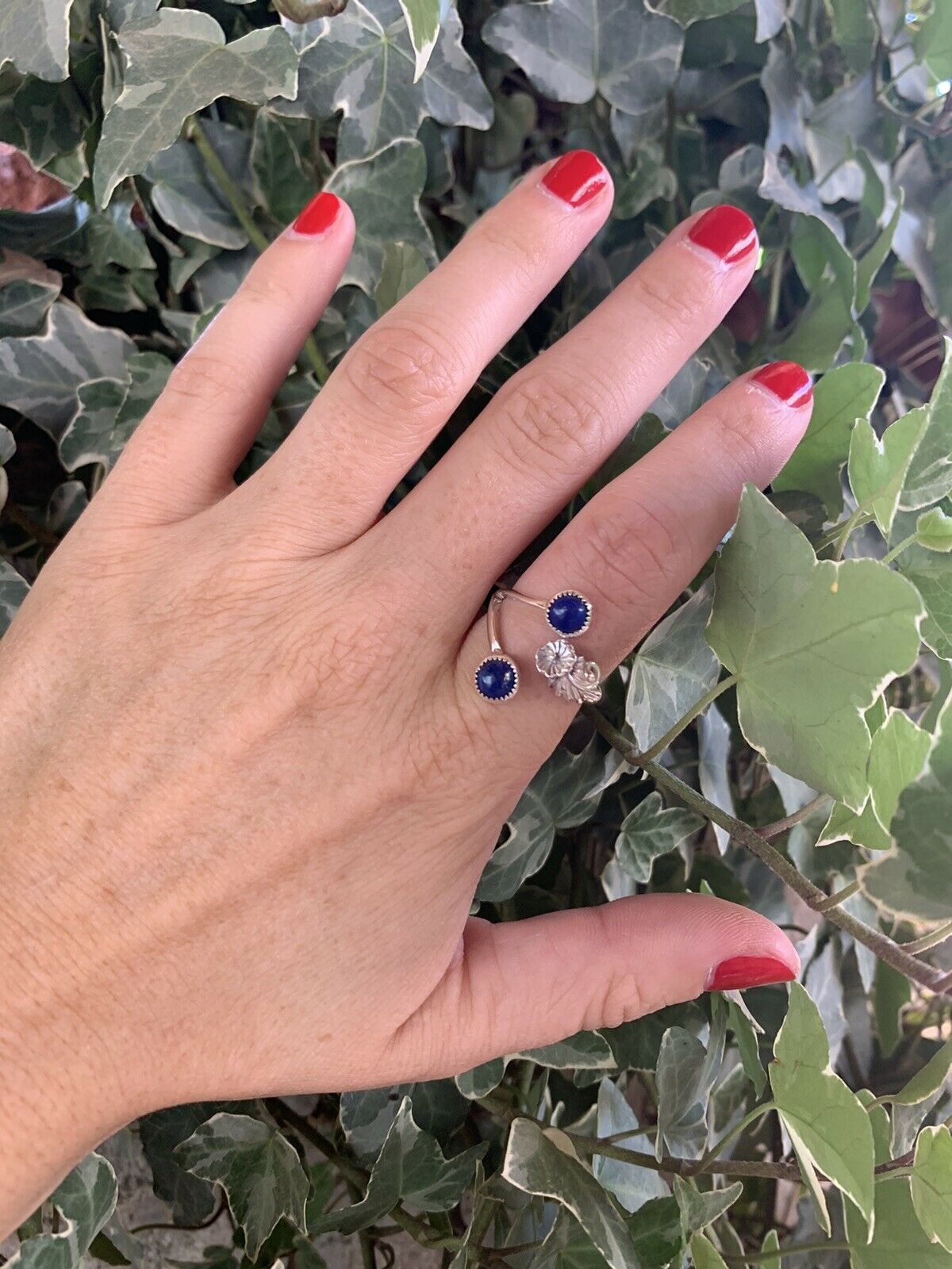 Navajo Lapis Sterling Silver Adjustable Flower Ring