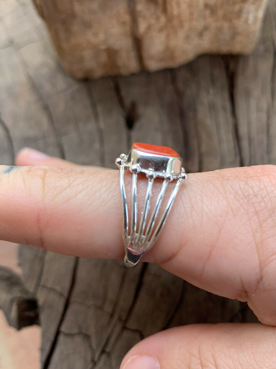 Navajo Natural Coral & Sterling Silver Ring