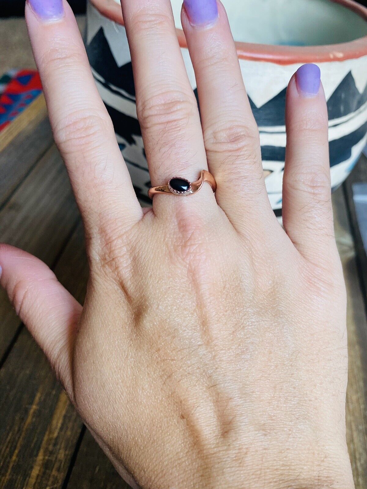 Navajo Copper Over Sterling Onyx Ring