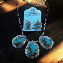 Load image into Gallery viewer, Navajo Pilot Mountain Turquoise Sterling Silver Necklace Set Signed And Stamped