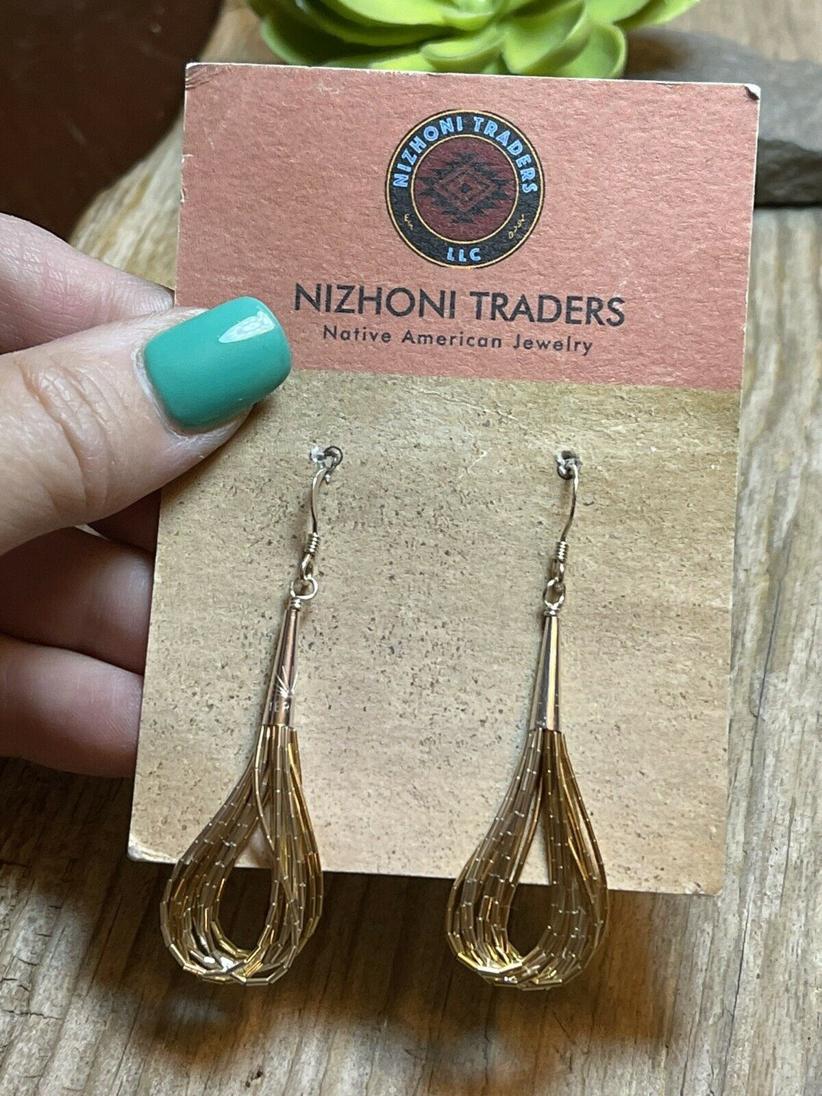 Navajo Delicate Sterling Liquid Silver Two Tone Dangle Earrings