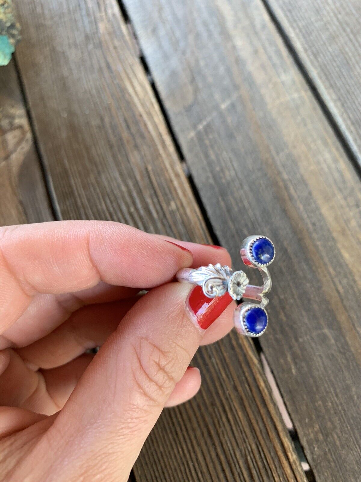 Navajo Lapis Sterling Silver Adjustable Flower Ring