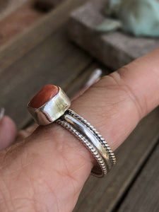 Navajo Natural Coral & Sterling Silver ring