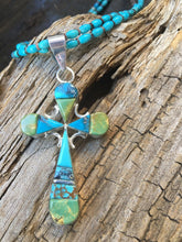 Load image into Gallery viewer, Navajo Multi Stone And Sterling Silver Two Sided Inlay Cross Pendant