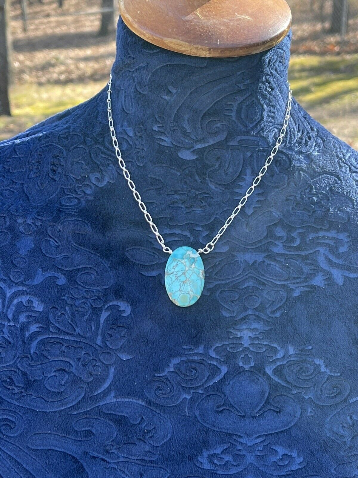 Navajo Kingman Turquoise & Sterling Silver Oval Necklace