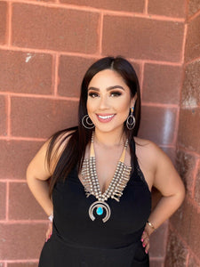 Vintage Navajo 1970’s Kingman Turquoise & Sterling Squash Blossom Necklace