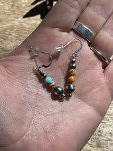 Load image into Gallery viewer, Navajo Sterling Silver Pearl, Turquoise &amp; Spiny Spice Beaded Earrings