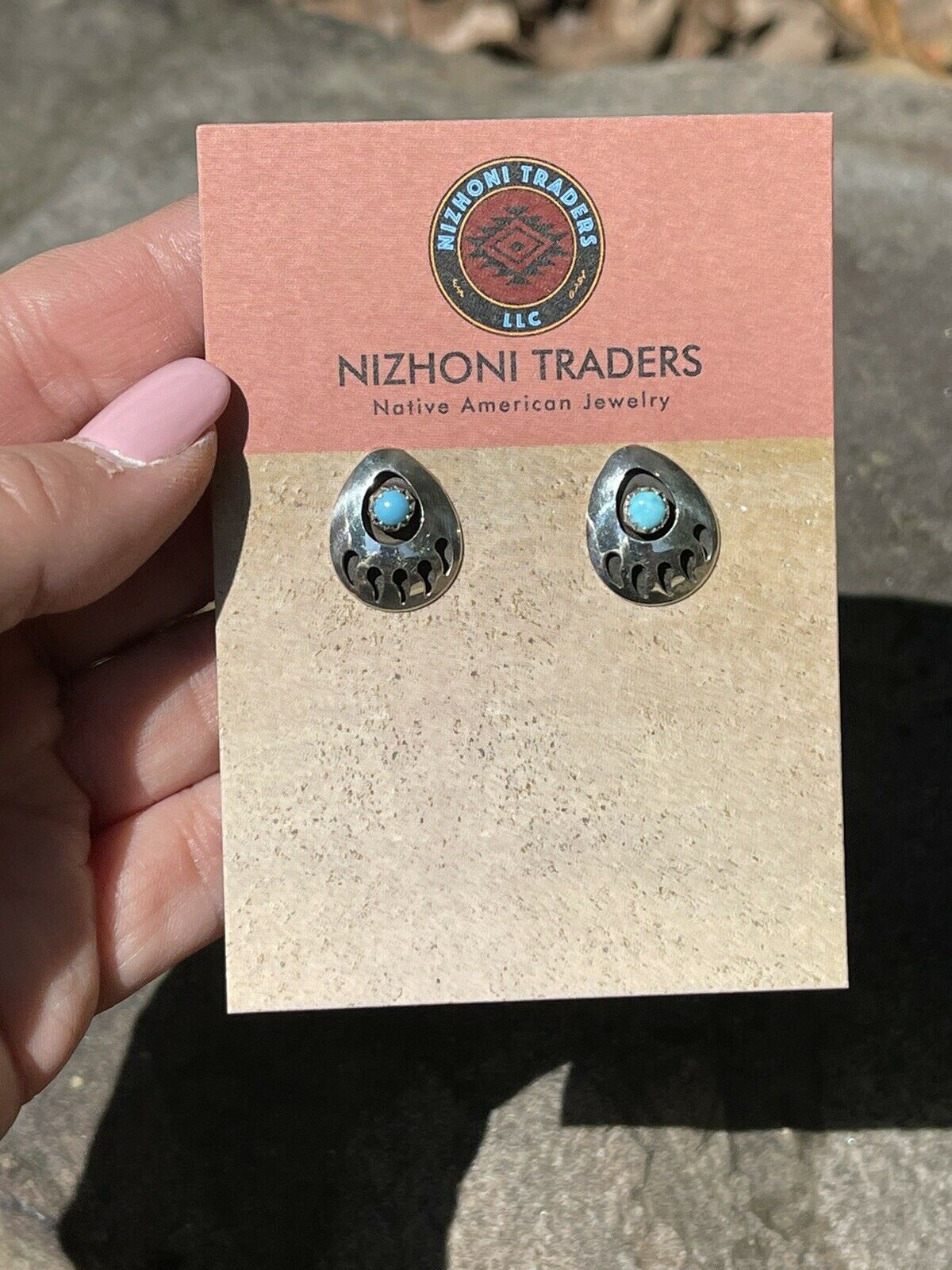 Navajo Sterling Silver And Turquoise Bear Paw Post Earrings