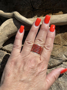 Zuni Sterling Silver Red Coral 5 Row Ring