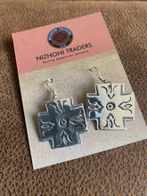 Load image into Gallery viewer, Navajo Sterling Silver Hand Stamped Cross Dangle Earrings Signed