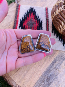 Beautiful Navajo Jasper & Sterling Silver Post Earrings
