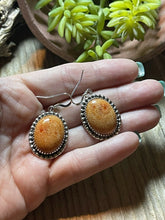 Load image into Gallery viewer, Beautiful Navajo Sterling Silver Apple Coral Oval Dangle Earrings