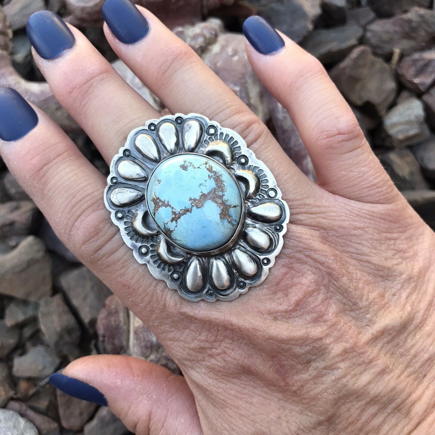 Navajo Golden Hills Turquoise & Sterling Silver  Ring Sz 6