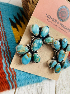 Navajo Sterling Silver & Royston Turquoise Cluster Post Earrings Signed