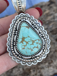 Navajo Number 8  Turquoise & Sterling Silver Jumbo Pendant Signed