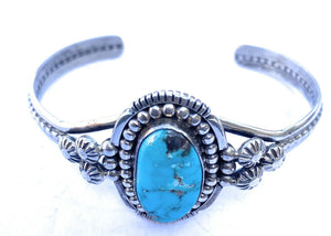 Navajo Sterling Cuff & Turquoise Cuff Bracelet Signed