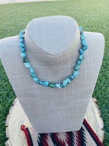 Navajo Natural Turquoise & Sterling Silver Chunky Beaded Necklace 18”