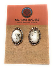 Load image into Gallery viewer, Navajo White Buffalo And Sterling Silver Post Earrings Signed