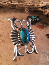 Load image into Gallery viewer, Russell Sam Navajo Sterling Silver &amp; Royston Turquoise Hand Stamped Ring Size 9.