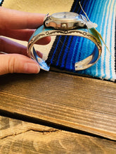 Load image into Gallery viewer, Vintage Navajo Turquoise &amp; Sterling Silver Inlay Watch Cuff Signed