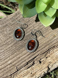 Navajo Sterling Silver and Bead Dot Style Amber Dangle Earrings