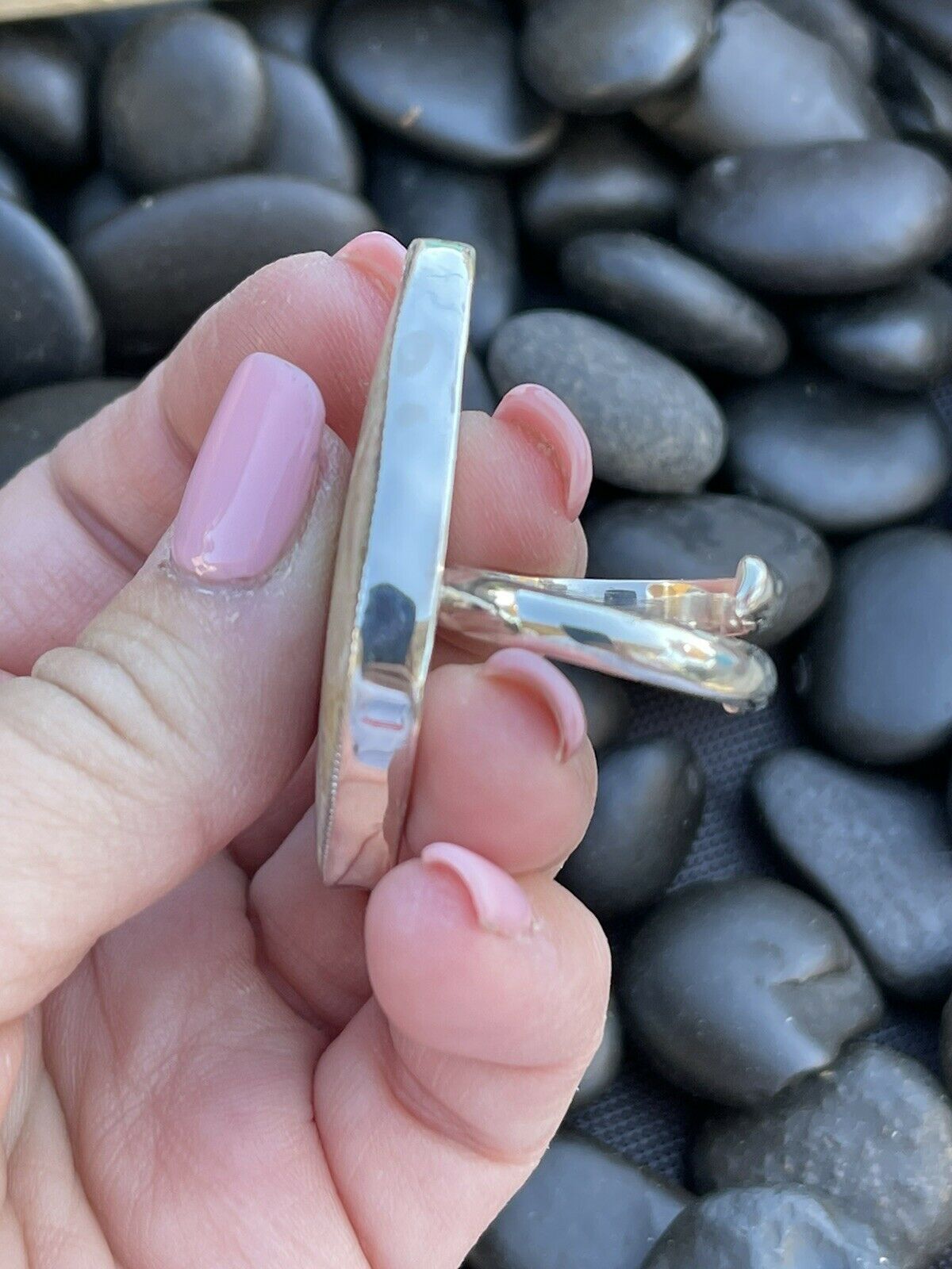 Navajo Fossilized Coral & Sterling Silver Adjustable Ring Signed