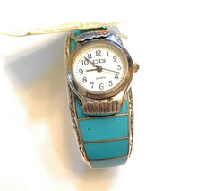 Load image into Gallery viewer, Vintage Navajo Turquoise &amp; Sterling Silver Inlay Watch Cuff Signed