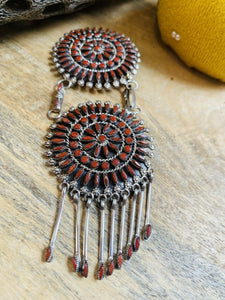 Vintage Zuni Sterling Silver & Coral Pin/ Pendant Signed