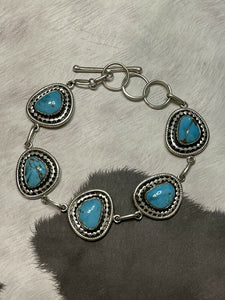 Navajo Sweet Kingman Turquoise & Sterling Silver Twist  Link Bracelet