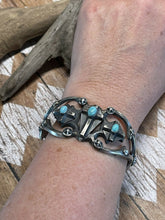 Load image into Gallery viewer, Navajo Sterling Silver Turquoise Cross Cuff Bracelet By Chimney Butte Signed