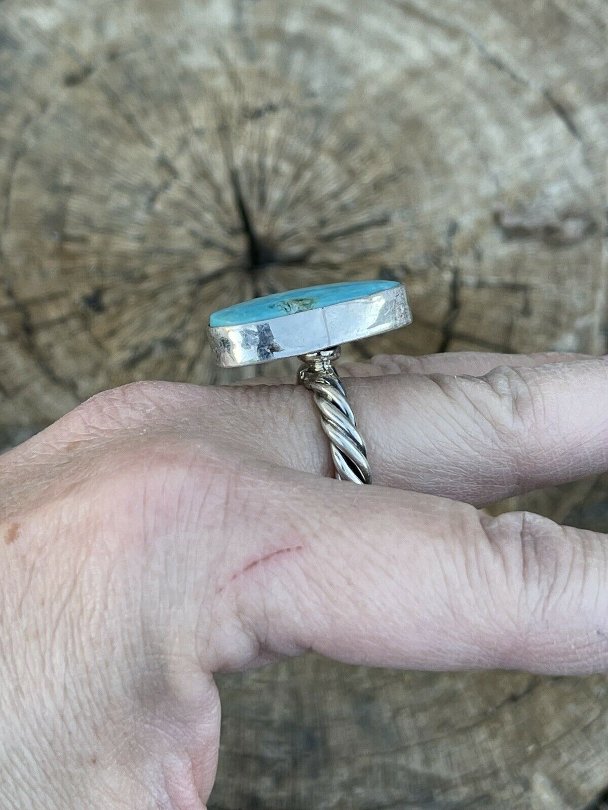 Navajo Turquoise & Sterling Silver Rope Band Style Ring Size 5.5