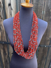 Load image into Gallery viewer, Navajo Sterling Silver Natural Coral &amp; Turquoise 15 Strand Bead Necklace