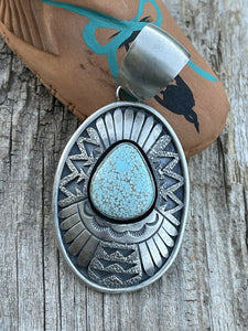Navajo Dry Creek Turquoise Stone & Sand Cast Sterling Silver Pendant Signed