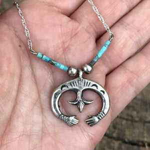 Navajo Turquoise Stone & Sterling Silver Naja Necklace