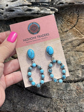 Load image into Gallery viewer, Navajo Turquoise Sterling Silver Cluster Oval Dangle Earrings