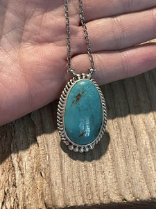 Navajo Sterling Silver And Turquoise Stone Southwest Necklace Signed